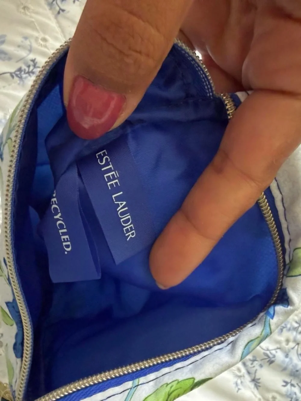 Estee Lauder Blue and Green Floral Cosmetic Pouch